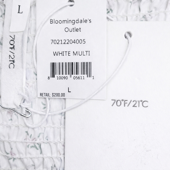 Bloomingdales 70°F/ 21°C L White Multi floral smocked Milkmaid mini Summer Dress - Picture 11 of 13